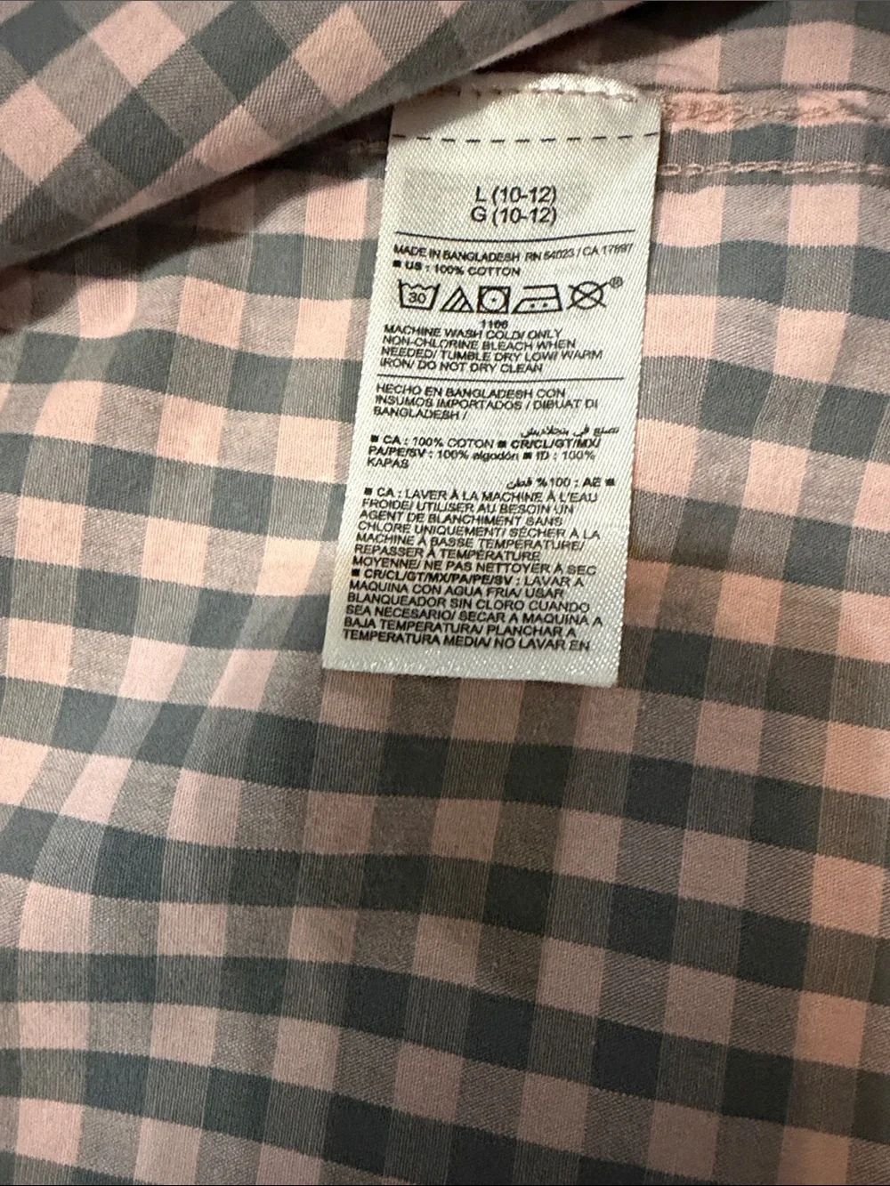 Boys Old Navy Short-Sleeve Button-Up Shirt in Pink and Gray Gingham Size L 10-12